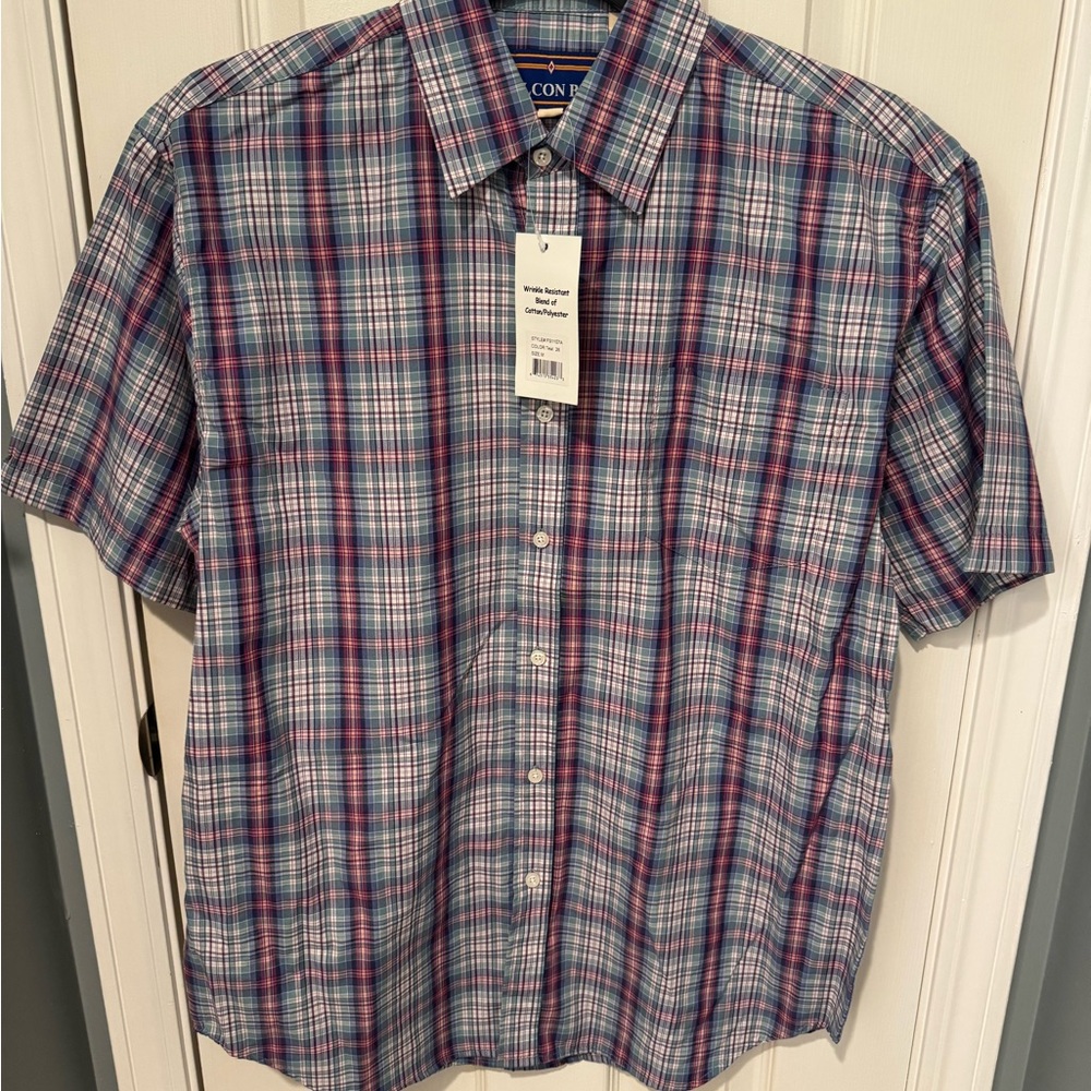 Falcon Bay Men's Plaid Button-Down Shirt in Blue and Red